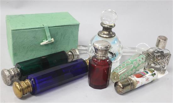 A collection of eight scent bottles, variously-mounted